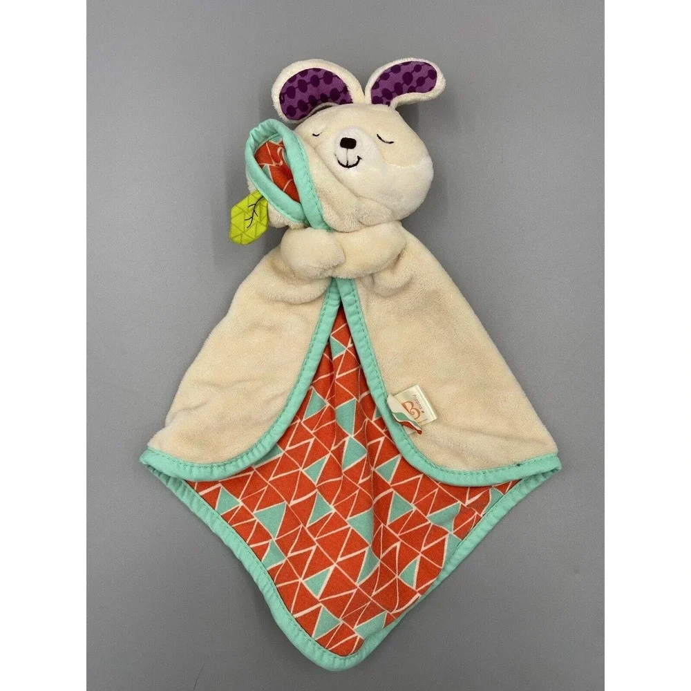 B Cuddly Bunny Rabbit‎ Plush Lovey Baby Security Blanket Orange Aqua Triangles
